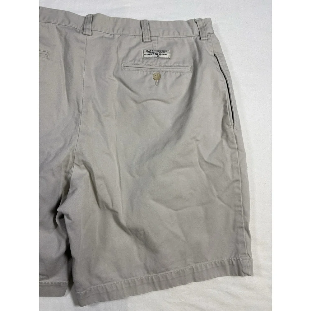 Vintage Polo Ralph Lauren Tyler Short Pleated Chino Shorts Khaki Mens Size 36